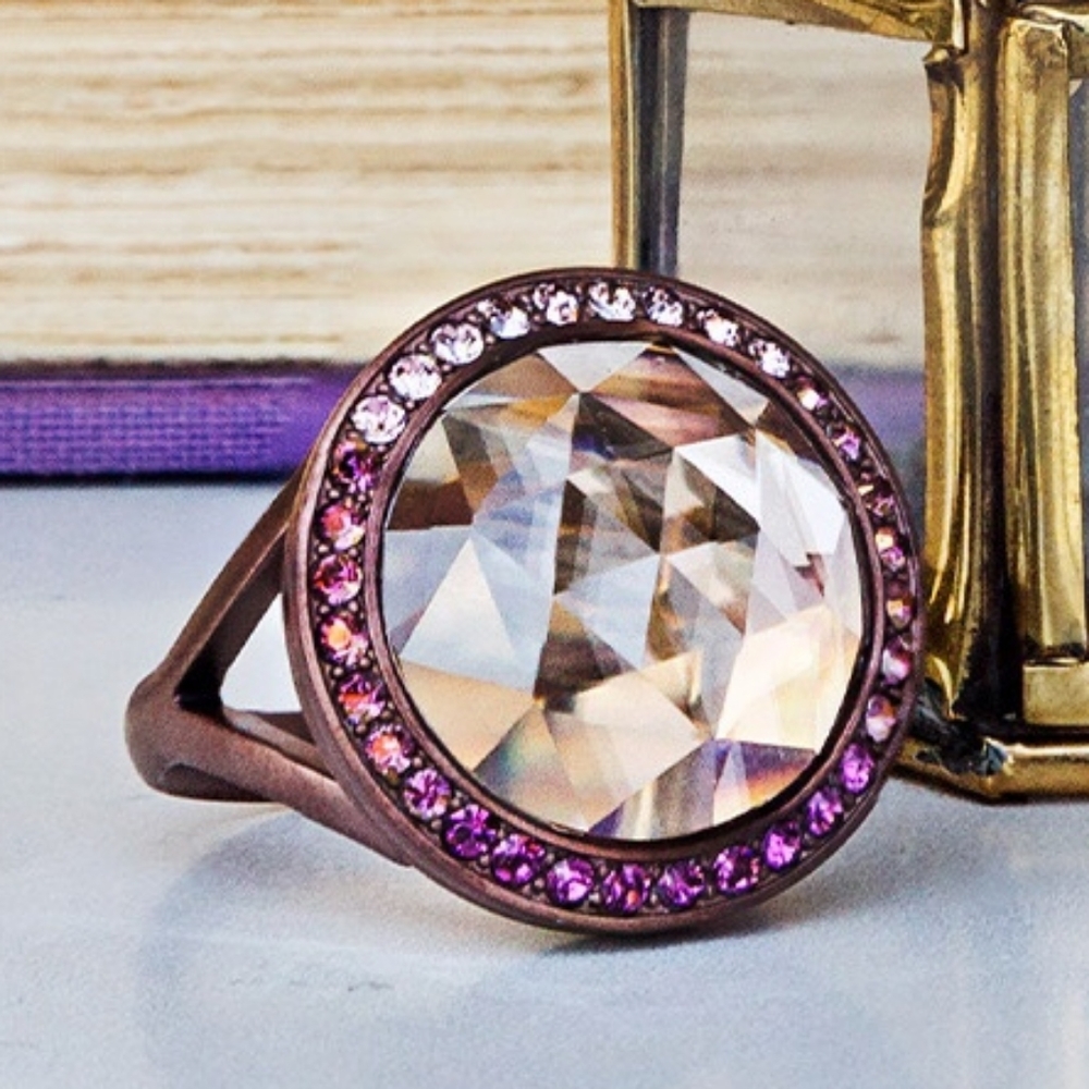 *SOLD* Origami Owl Chocolate Prism Ring Locket w/ Ombre Lilac Swavorski Crystals